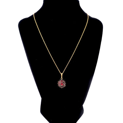 Vintage 1950s NORM Red Garnet and Gold Wash Cluster Pendant 17" Necklace