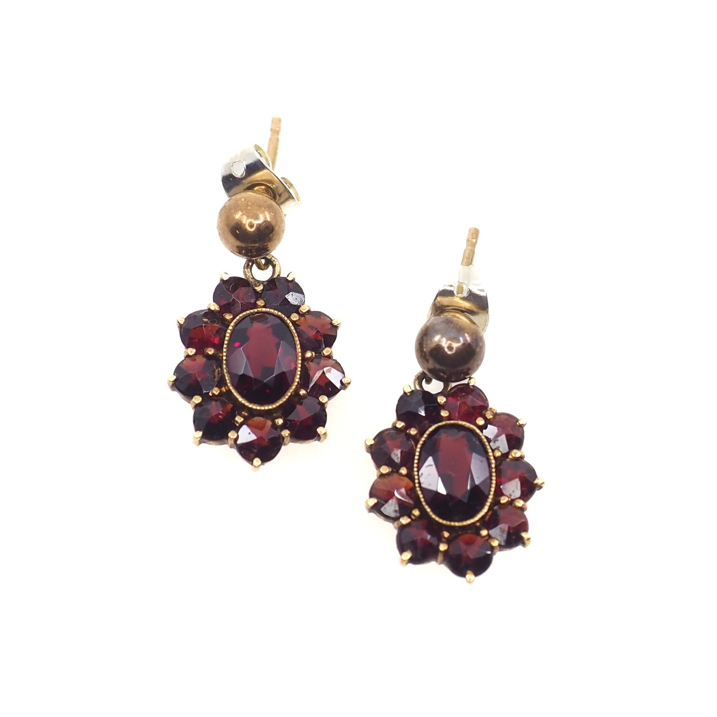 Vintage 1970s Garnet and Gold Plate Drop Cluster Earrings