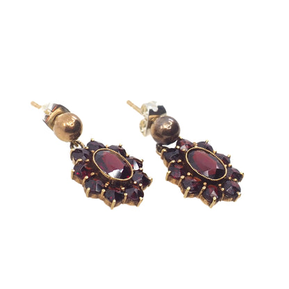 Vintage 1970s Garnet and Gold Plate Drop Cluster Earrings