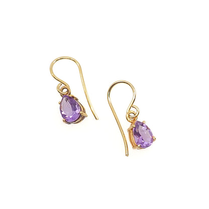 Vintage 1990s Pear-Cut Purple Amethyst Drop Pierced Earrings