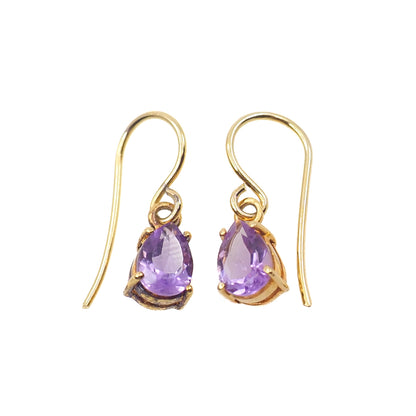 Vintage 1990s Pear-Cut Purple Amethyst Drop Pierced Earrings