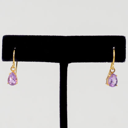 Vintage 1990s Pear-Cut Purple Amethyst Drop Pierced Earrings