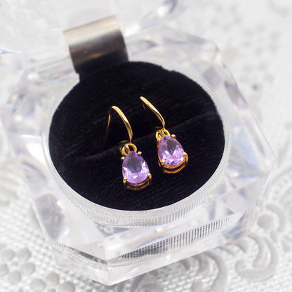 Vintage 1990s Pear-Cut Purple Amethyst Drop Pierced Earrings