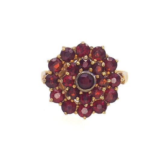 Vintage 1960s Pyrope Garnet Ring: Gold Washed Sterling Silver, Size 7.25