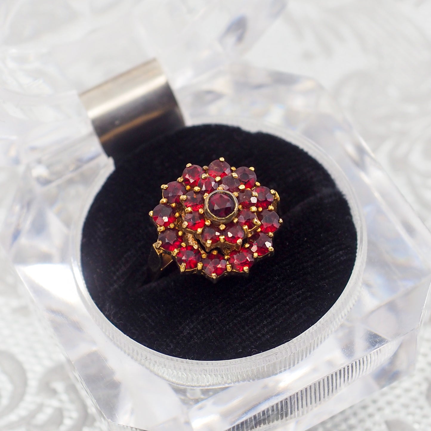 Vintage 1960s Pyrope Garnet Ring: Gold Washed Sterling Silver, Size 7.25