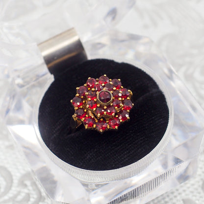 Vintage 1960s Pyrope Garnet Ring: Gold Washed Sterling Silver, Size 7.25