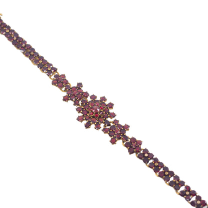 Antique 1890s Late Victorian Bohemian Garnet and Gilt Cluster Link 6.75" Bracelet