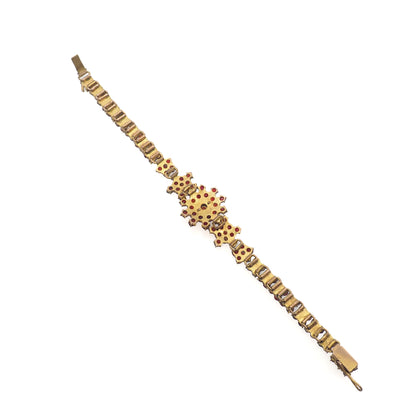 Antique 1890s Late Victorian Bohemian Garnet and Gilt Cluster Link 6.75" Bracelet