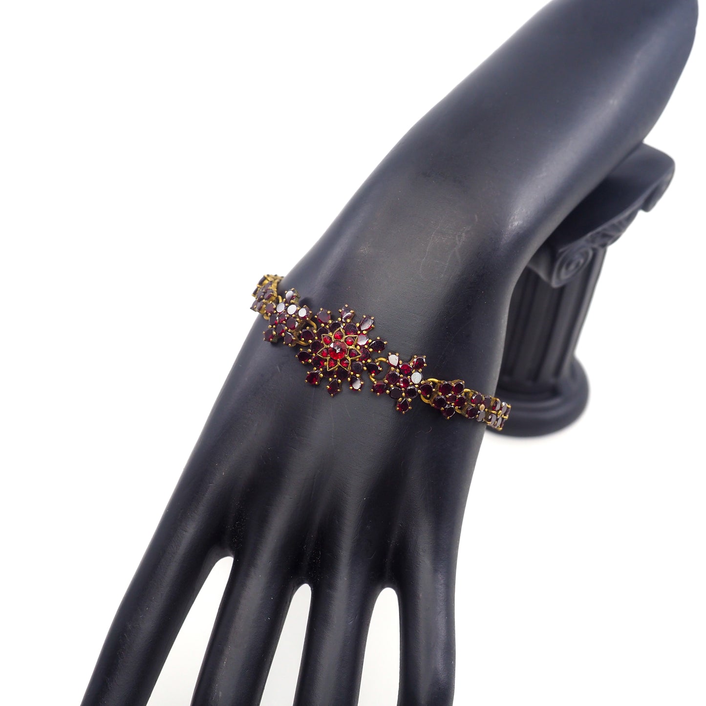 Antique 1890s Late Victorian Bohemian Garnet and Gilt Cluster Link 6.75" Bracelet