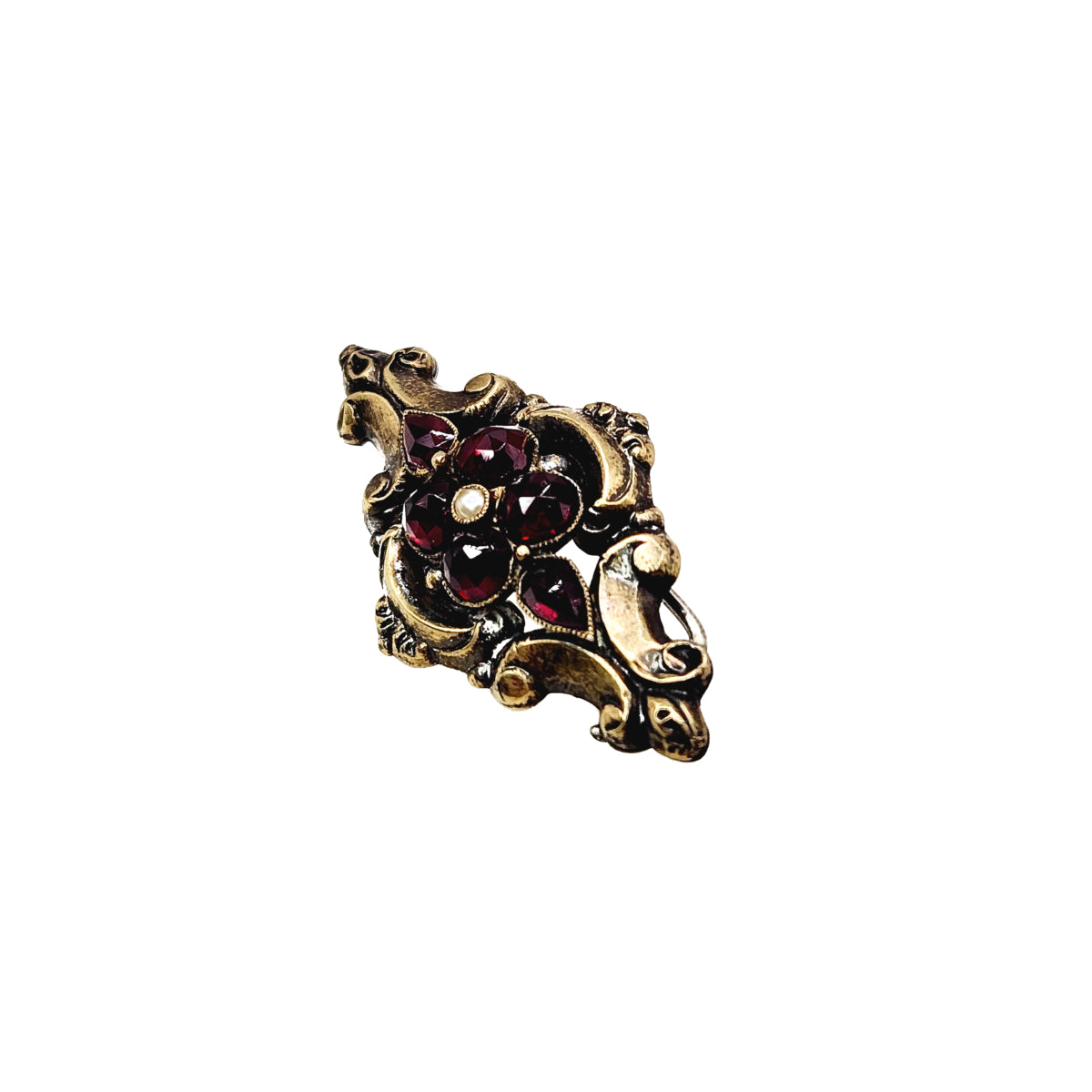 Antique 1850s Early Victorian Bohemian Garnet, Seed Pearl, and Gold Plate Brooch image 2