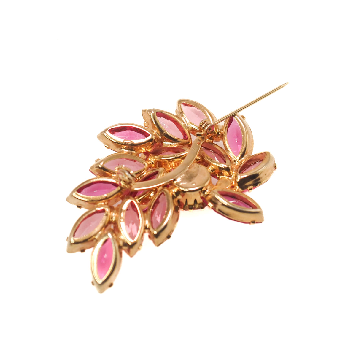 Vintage 1960s Pink Rhinestone and Yellow Gold Plate Floral Spray Brooch image 4