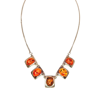 Vintage 1990s Sun-Spangled Amber and Sterling Silver Bib Choker 17.5" Necklace
