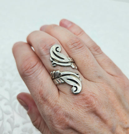 Vintage 1960s TAXCO Mexico Sterling Silver Large Bypass Wrap Statement Ring Size 8.5