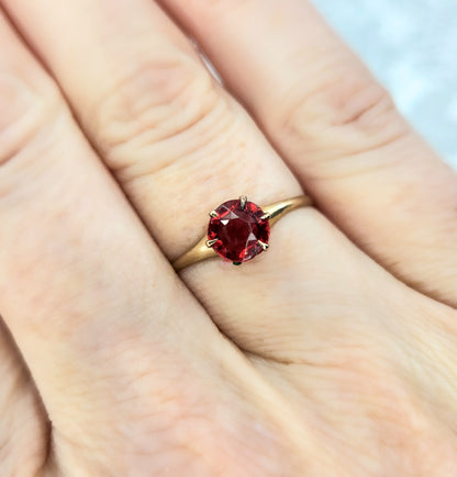 Antique 1900s Edwardian 10K Yellow Gold and Red Glass Solitaire Ring Size 8.25