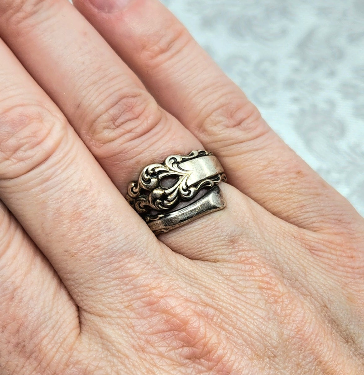 Antique 1920s Art Deco Spoon Silver Bypass Ring Size 6.5