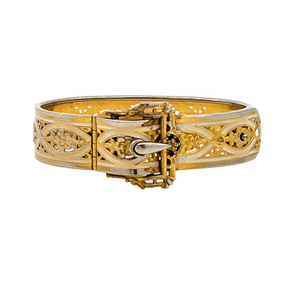 Vintage 1940s PLAINVILLE STOCK CO  Flower Gold Filled Buckle 6.75" Bracelet