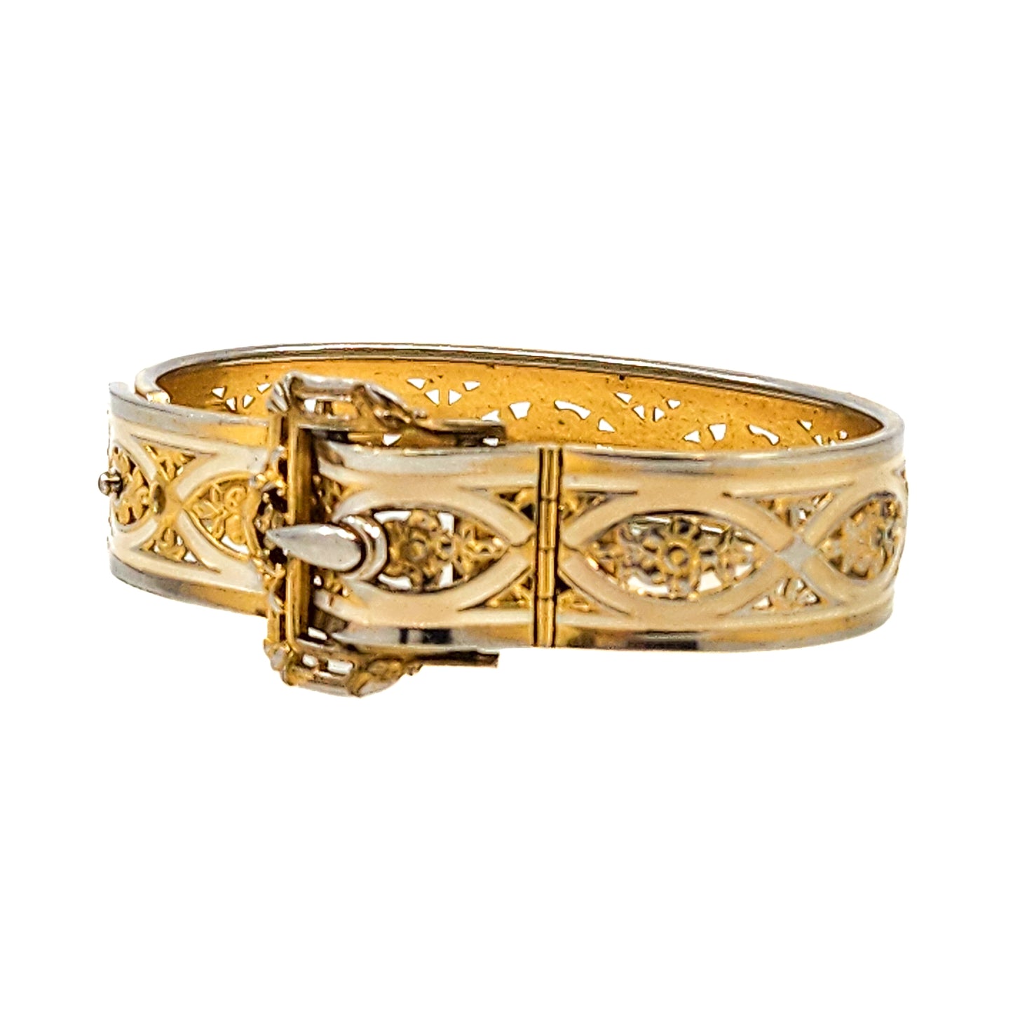 Vintage 1940s PLAINVILLE STOCK CO  Flower Gold Filled Buckle 6.75" Bracelet