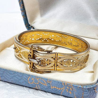 Vintage 1940s PLAINVILLE STOCK CO  Flower Gold Filled Buckle 6.75" Bracelet