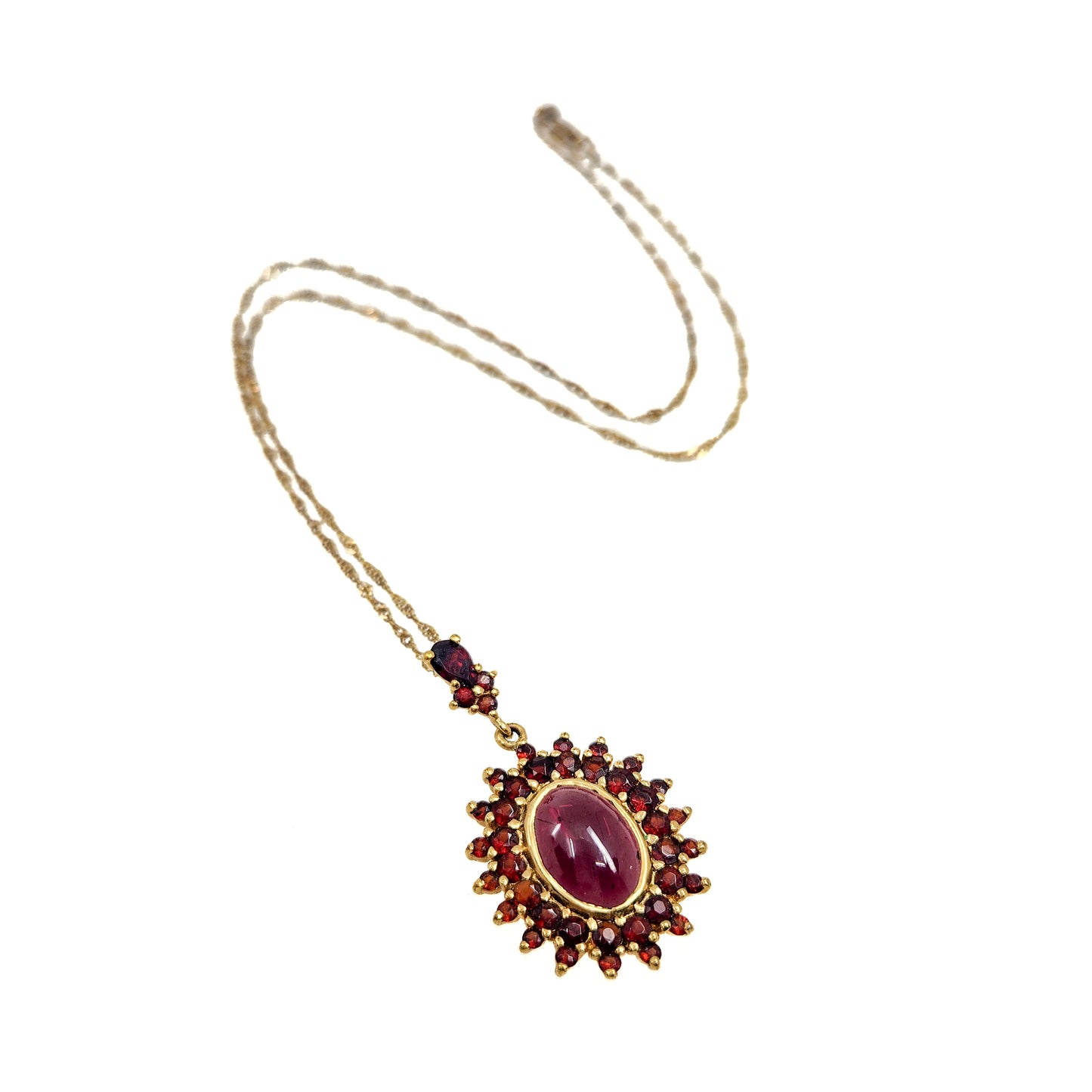 Vintage 1990s Red Garnet and Gold Washed Sterling Silver Bohemian Style Cluster 18" Necklace