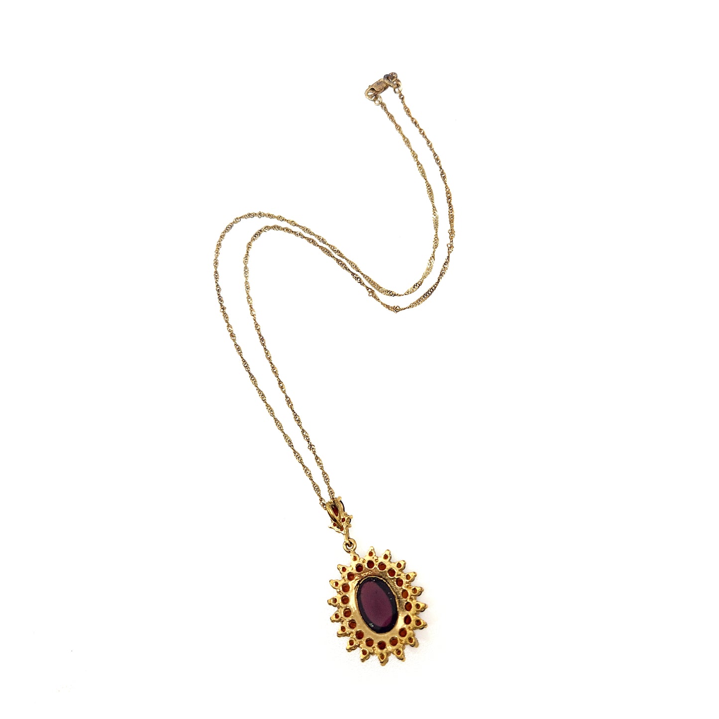 Vintage 1990s Red Garnet and Gold Washed Sterling Silver Bohemian Style Cluster 18" Necklace