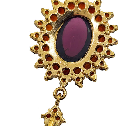 Vintage 1990s Red Garnet and Gold Washed Sterling Silver Bohemian Style Cluster 18" Necklace