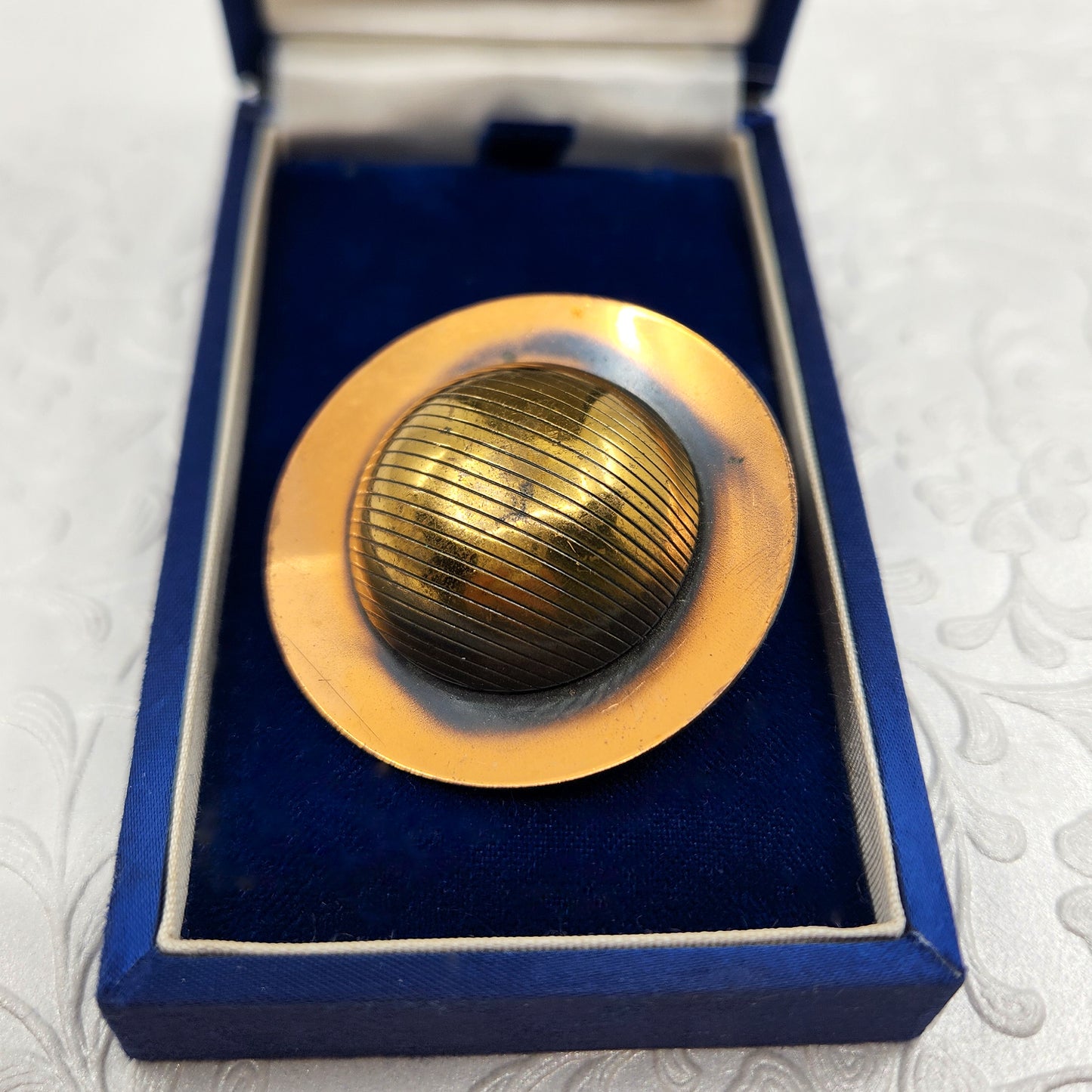 Vintage 1960s Copper Mid-Century Round Brooch
