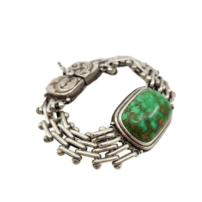 Vintage 1980s Green Turquoise and Sterling Silver Link 7" Bracelet
