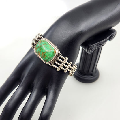 Vintage 1980s Green Turquoise and Sterling Silver Link 7" Bracelet
