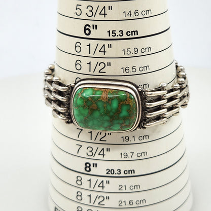 Vintage 1980s Green Turquoise and Sterling Silver Link 7" Bracelet