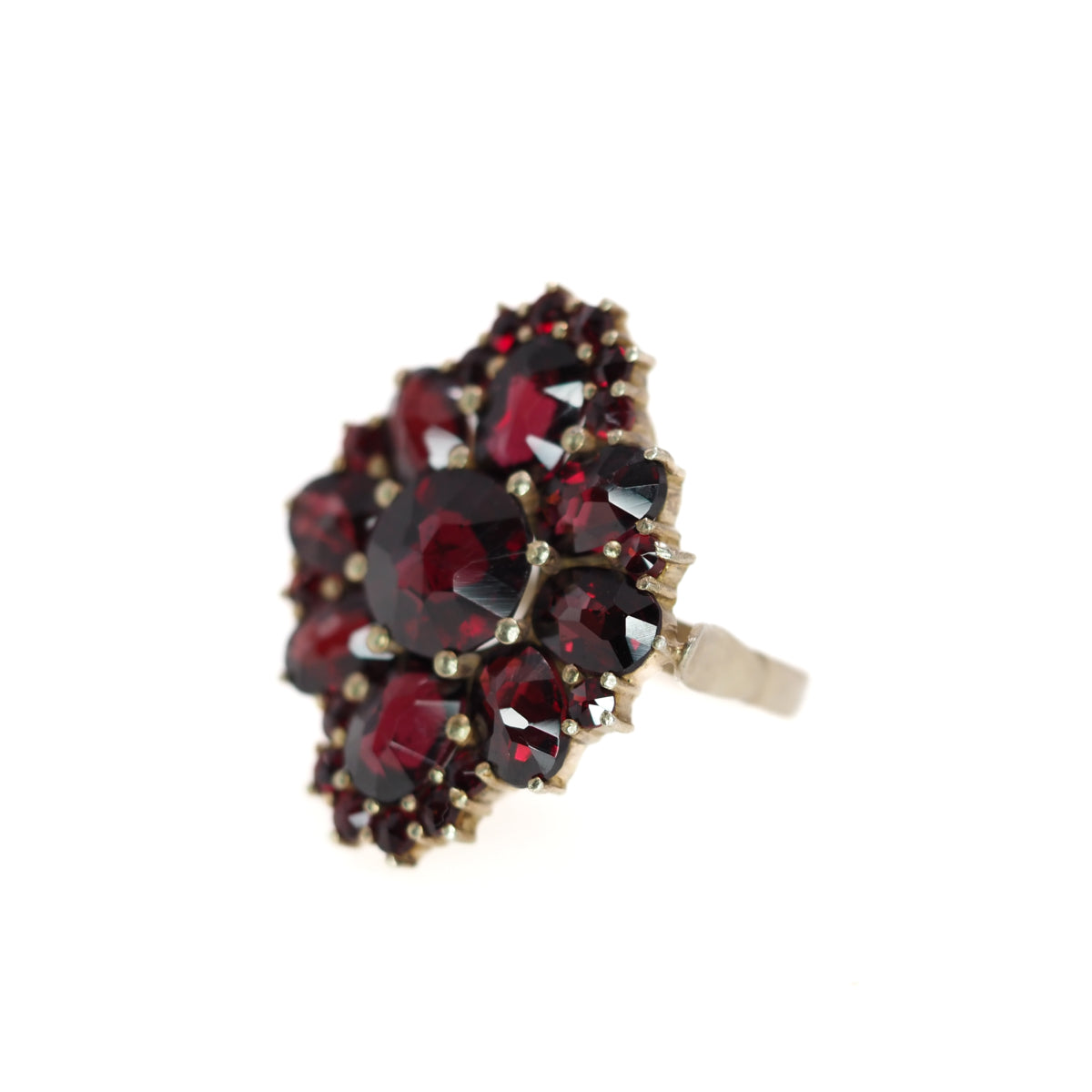 Vintage 1990s Pyrope Garnet and Gold Washed 900 Silver Cluster Ring Size 6.75 image 5