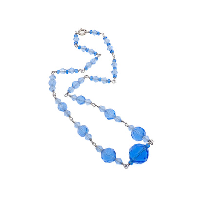 Vintage 1930s Blue Glass Graduated Bead 16" Choker Necklace