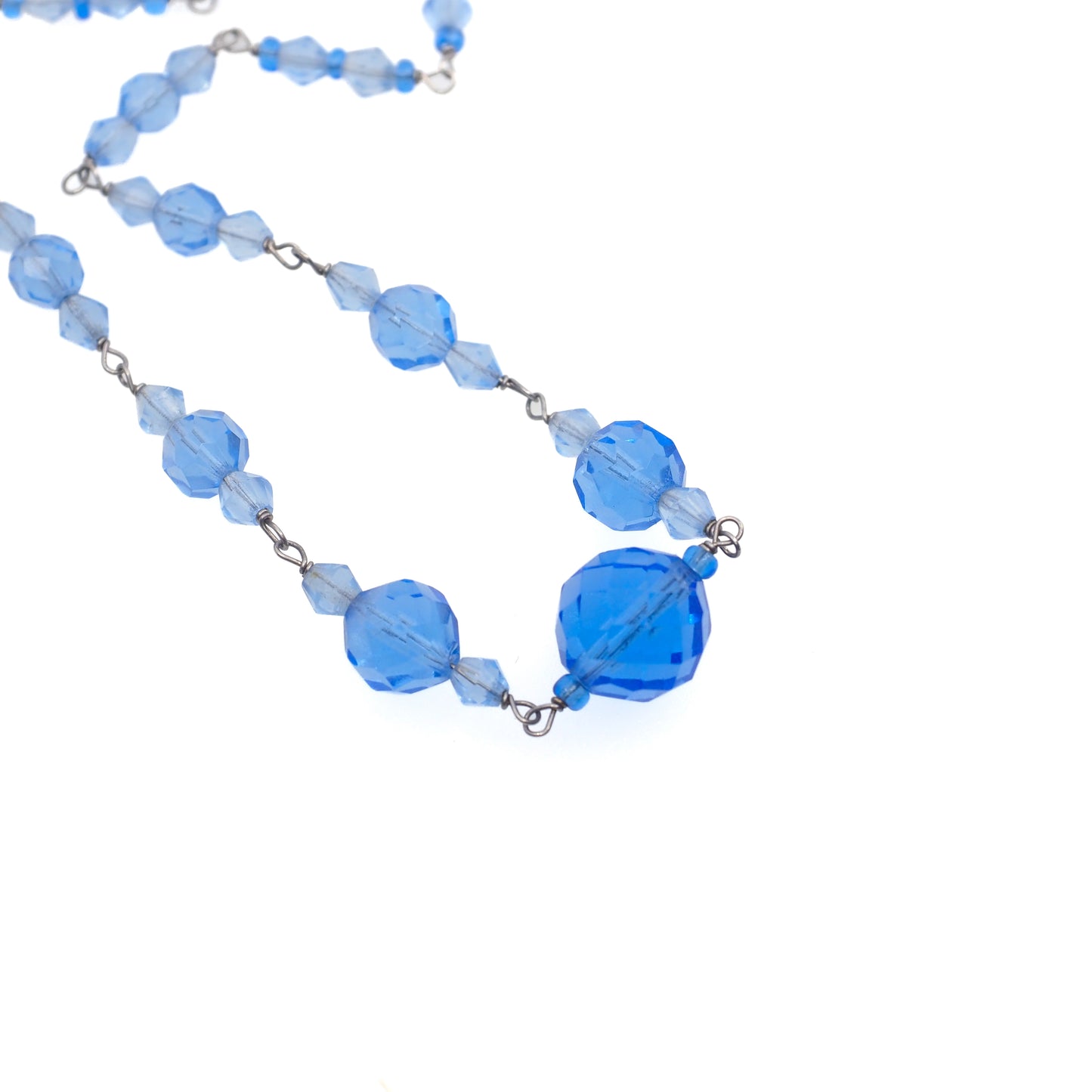 Vintage 1930s Blue Glass Graduated Bead 16" Choker Necklace