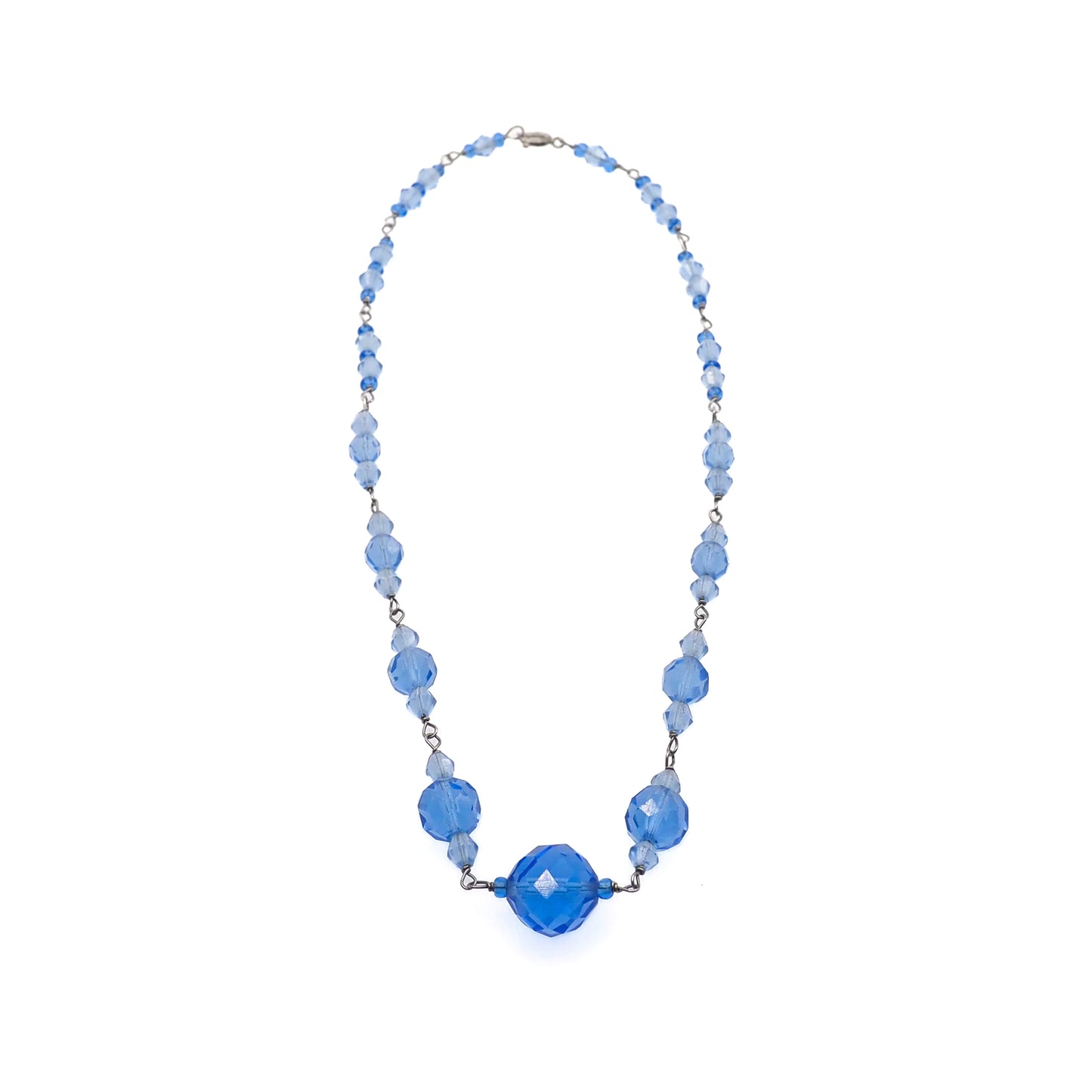 Vintage 1930s Blue Glass Graduated Bead 16" Choker Necklace