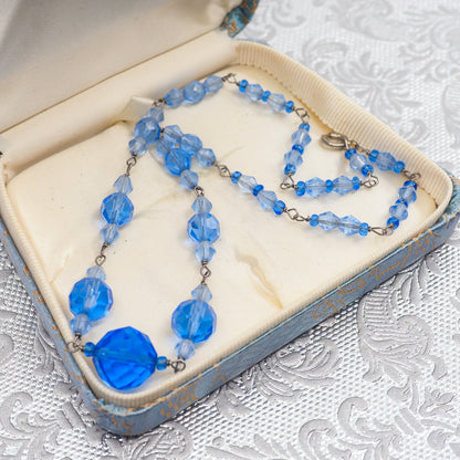 Vintage 1930s Blue Glass Graduated Bead 16" Choker Necklace
