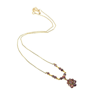 Vintage 1970s Rose Cut Red Garnet and Gold Washed Silver 17-19" Necklace