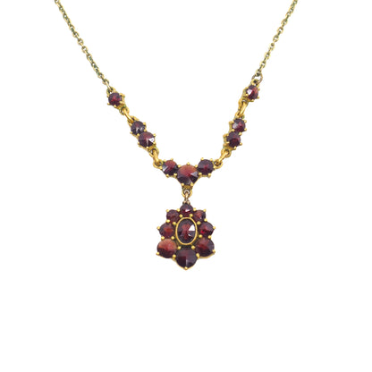 Vintage 1970s Rose Cut Red Garnet and Gold Washed Silver 17-19" Necklace
