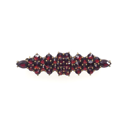Vintage 1960s GRANAT TURNOV Red Bohemian Garnet Cluster Bar Pin Brooch