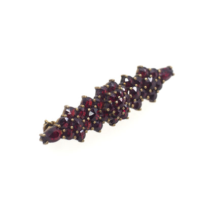 Vintage 1960s GRANAT TURNOV Red Bohemian Garnet Cluster Bar Pin Brooch