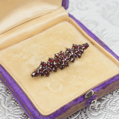 Vintage 1960s GRANAT TURNOV Red Bohemian Garnet Cluster Bar Pin Brooch