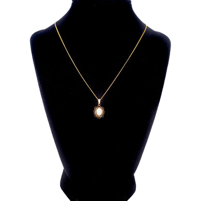 Vintage 1970s CARLA Opal Pendant Gold Filled Scroll 18" Necklace