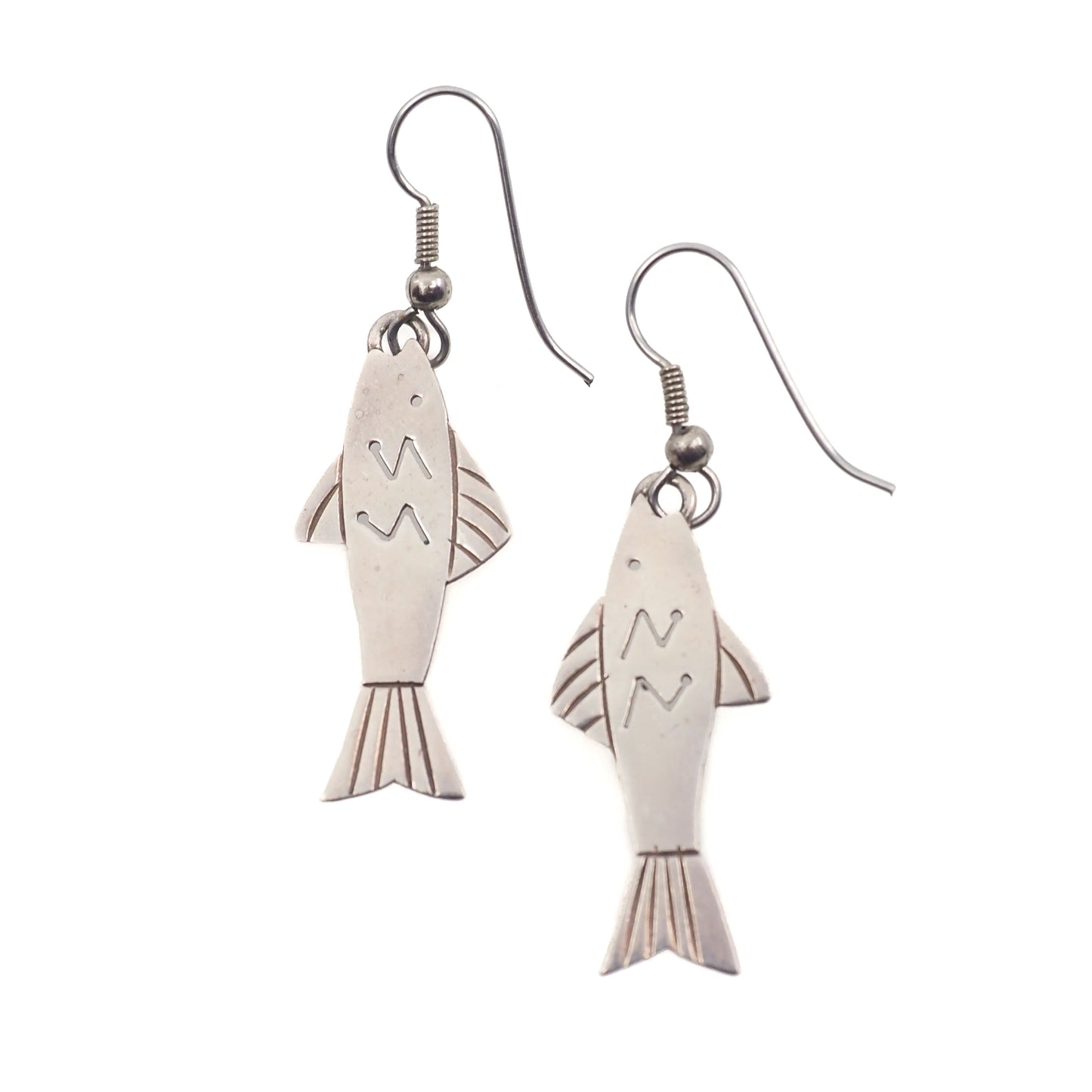 Vintage 1970s TAXCO Fish Sterling Silver Drop Earrings