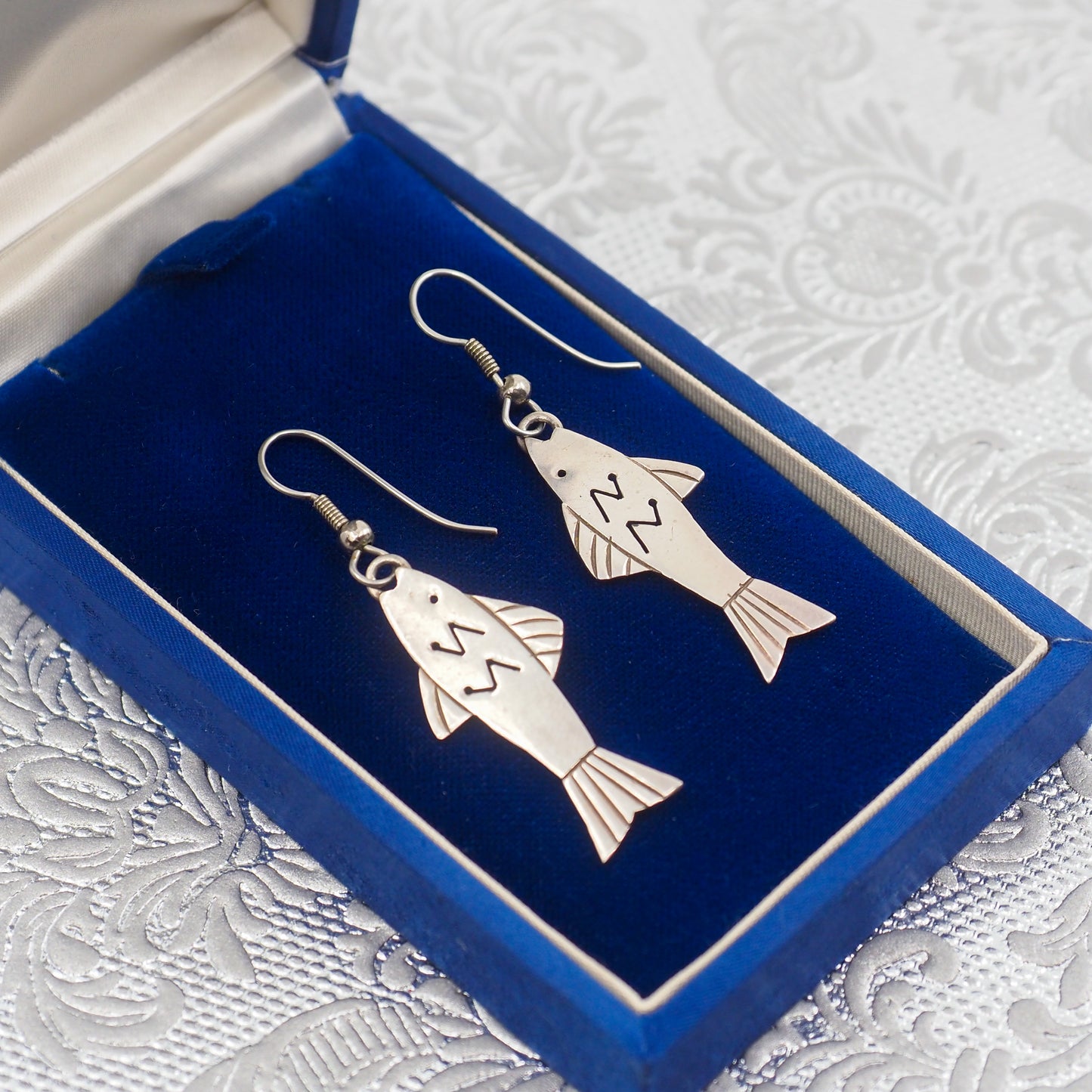 Vintage 1970s TAXCO Fish Sterling Silver Drop Earrings