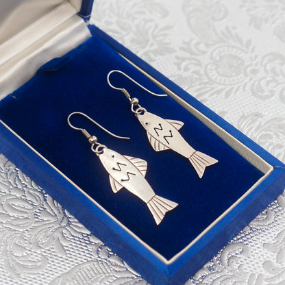 Vintage 1970s TAXCO Fish Sterling Silver Drop Earrings