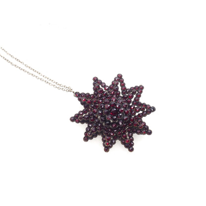Antique 1890s Victorian Bohemian Garnet and Gilt Starburst Pin and Pendant Combo 16" Necklace