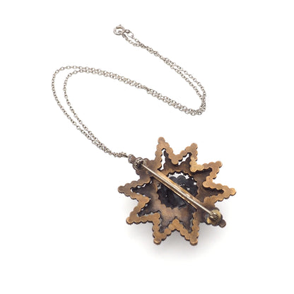 Antique 1890s Victorian Bohemian Garnet and Gilt Starburst Pin and Pendant Combo 16" Necklace