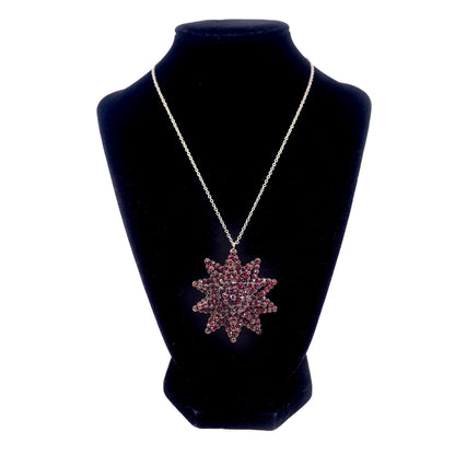 Antique 1890s Victorian Bohemian Garnet and Gilt Starburst Pin and Pendant Combo 16" Necklace