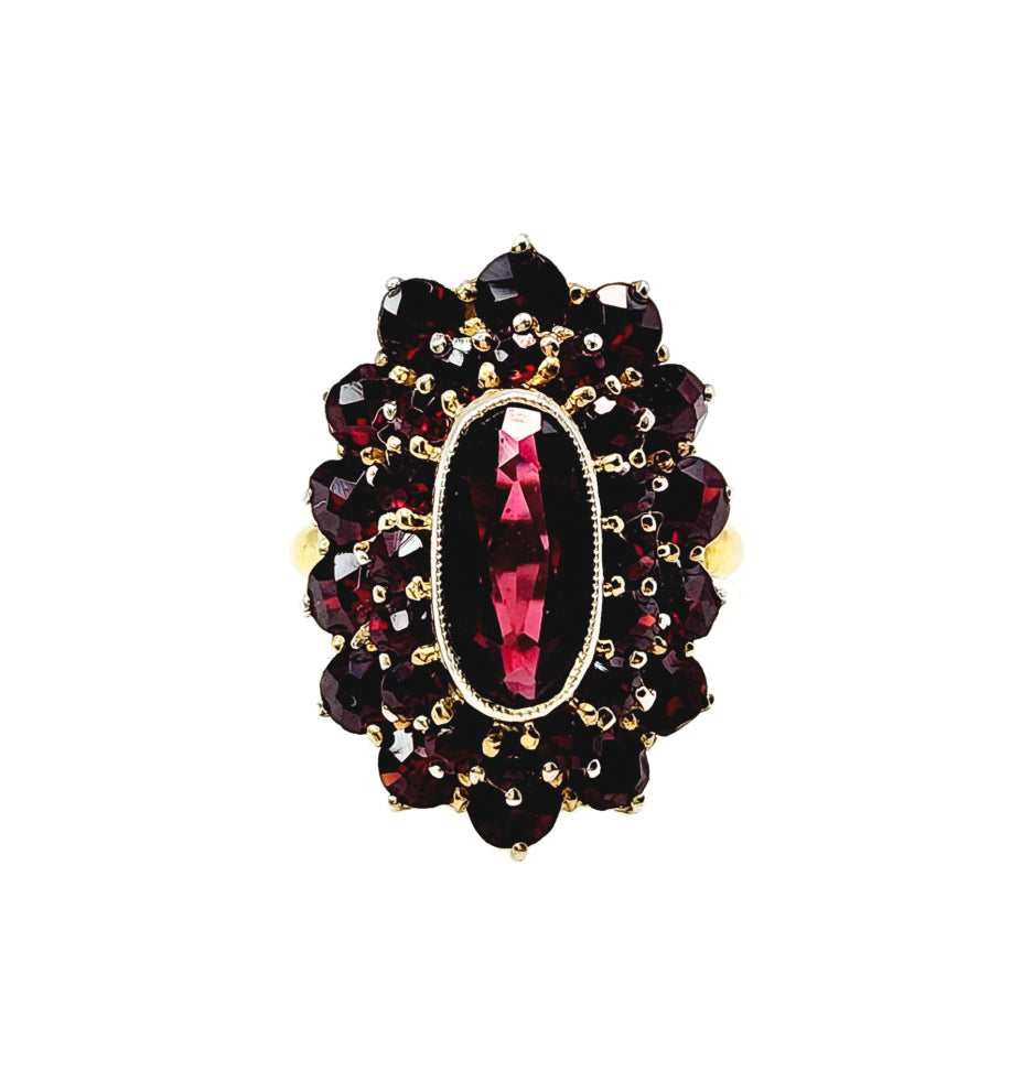 Vintage 1960s Rose Cut Pyrope Garnet Cluster and Gold Wash 900 Silver Pinky Ring Size 3 image 0