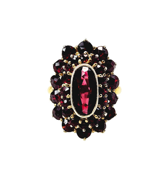 Vintage 1960s Rose Cut Pyrope Garnet Cluster and Gold Wash 900 Silver Pinky Ring Size 3 image 0