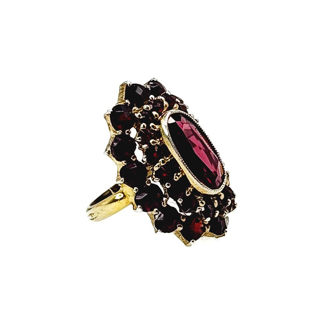 Vintage 1960s Rose Cut Pyrope Garnet Cluster and Gold Wash 900 Silver Pinky Ring Size 3 image 2