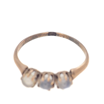 Antique 1890s Late Victorian Moonstone and 14K Yellow Gold Three Stone Ring Size 7.5